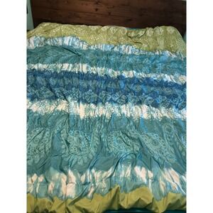 Seventeen Comforter King Blue Green Tie Dye Paisley Ruched Boho Bedding